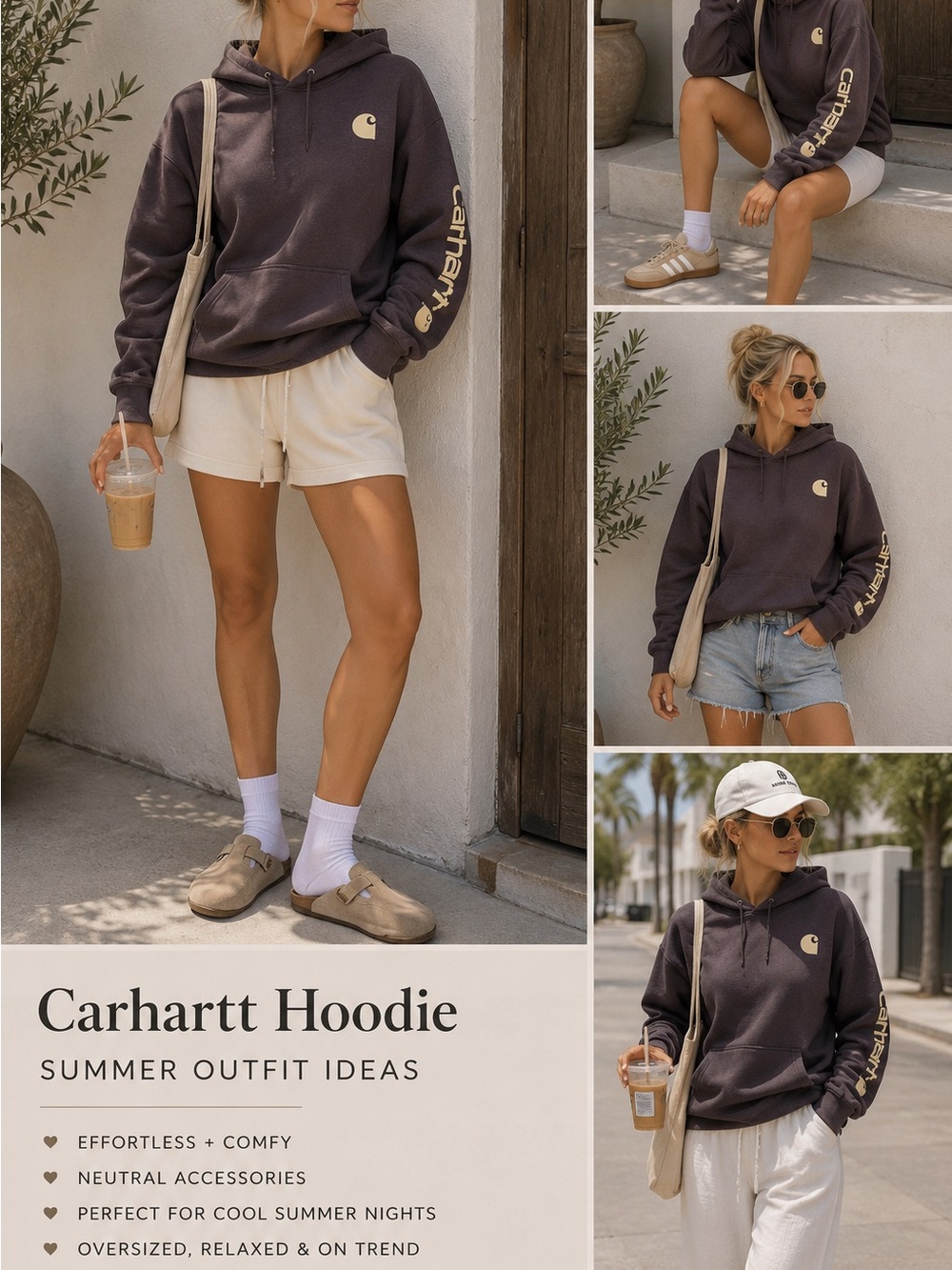 Carhartt Relaxed Fit Hoodie in Plum with Cream Label